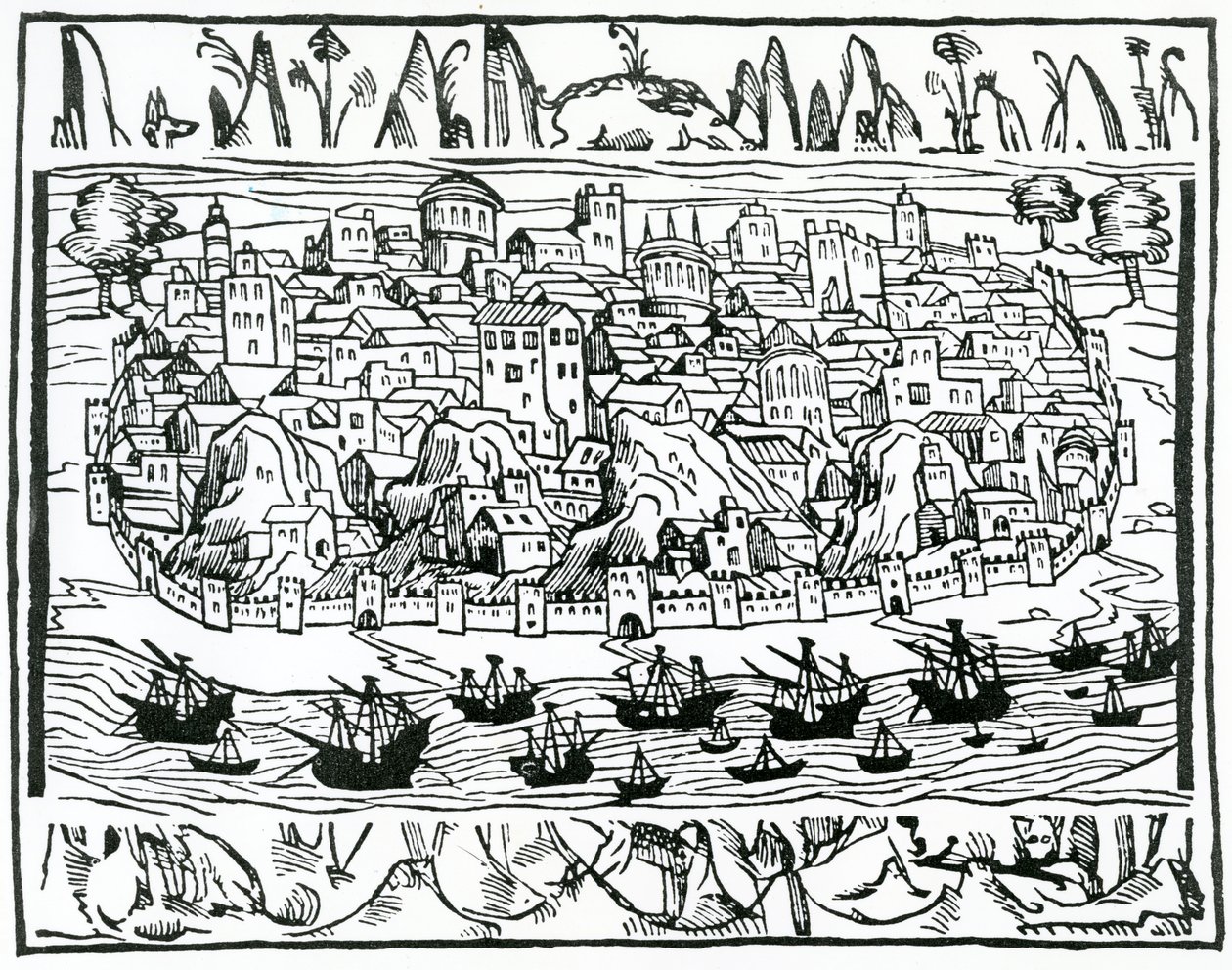 Widok na Lizbonę z Libro de Grandezas y cosas Memoralder de Espana autorstwa Pedro Medina, 1548 autorstwa Spanish School