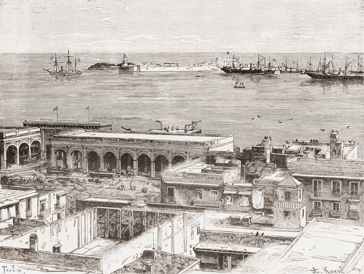 Widok na Veracruz i fort San Juan de Ulúa, Meksyk autorstwa Spanish School