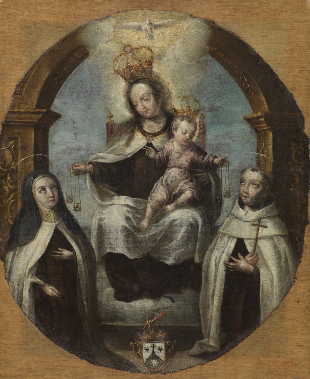 Dziewica z Dzieciątkiem między św. Klarą a św. Dominikiem, ok. 1700 r autorstwa Spanish School