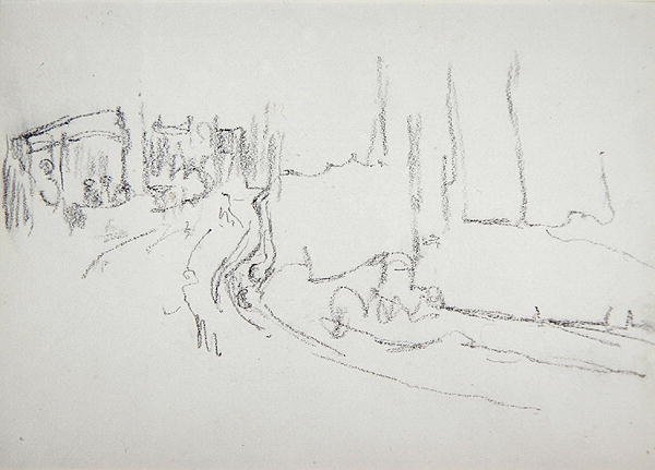 Wnętrze Teatru, dla Jaskini Złotego Cielca (grafit) (patrz 265062 na odwrocie) autorstwa Spencer Frederick Gore