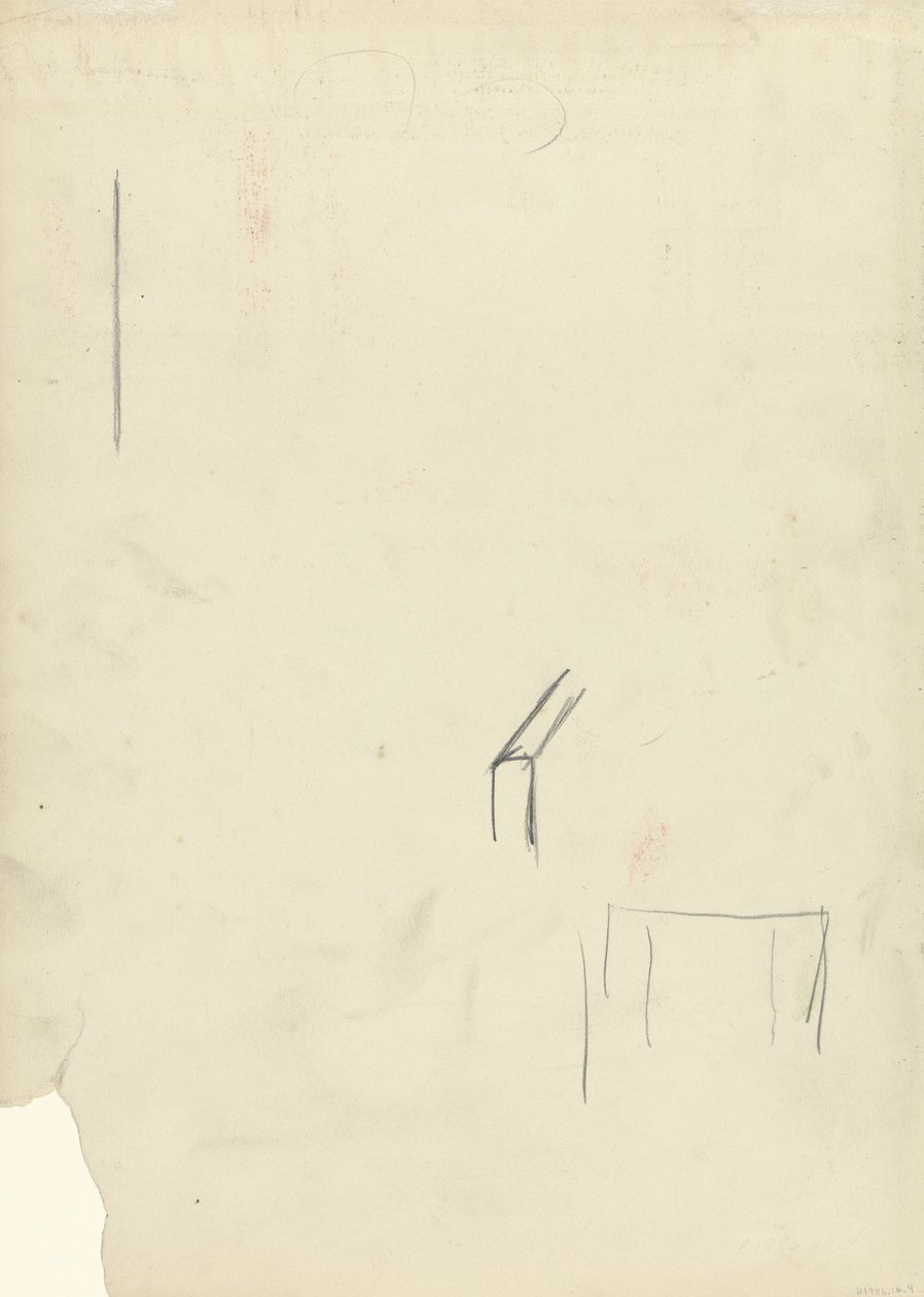 Szkic ołówkiem Niezidentyfikowanego Obiektu dla Jaskini Złotego Cielca (grafit) (patrz 265067 dla recto) autorstwa Spencer Frederick Gore