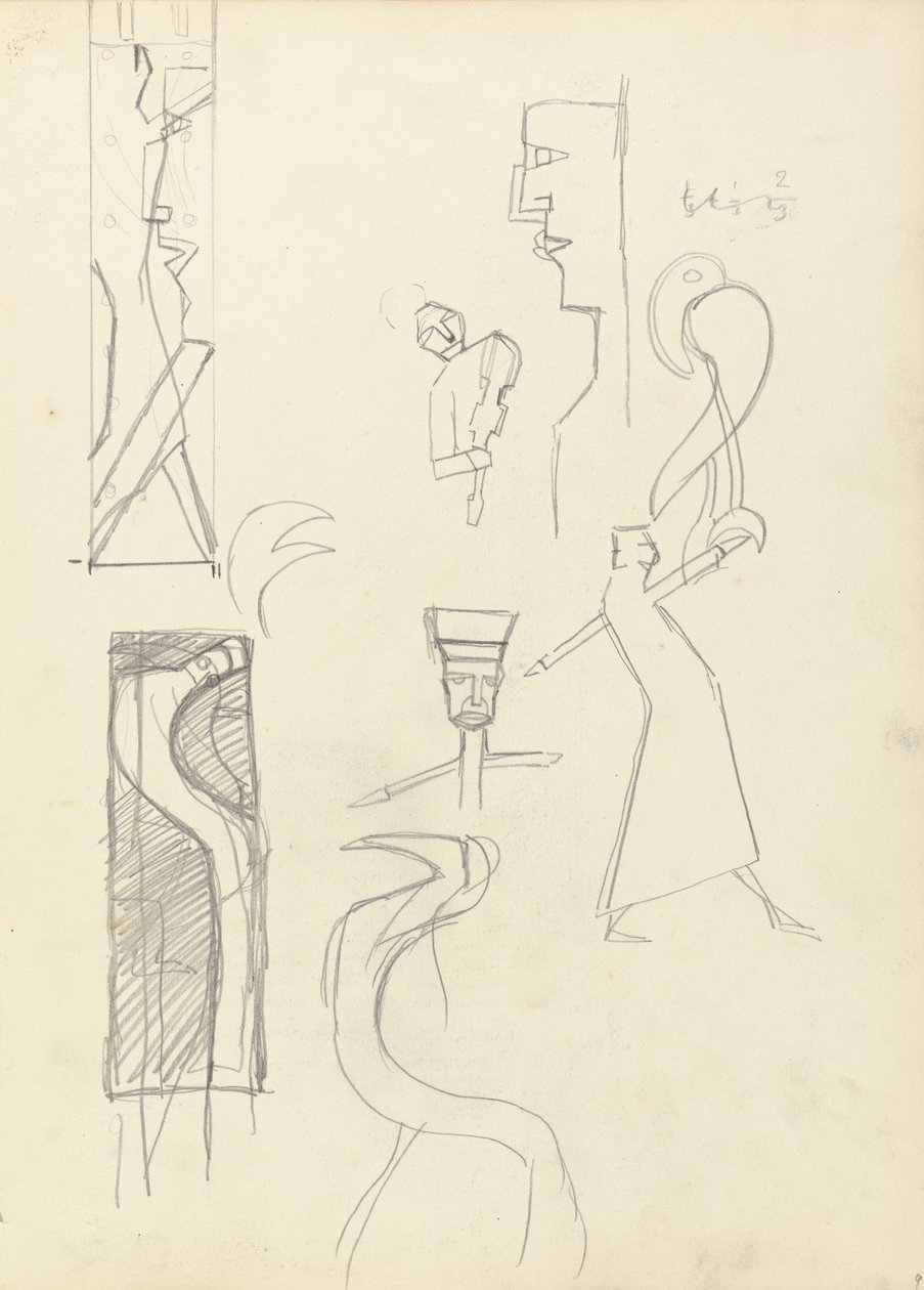 Studium figur geometrycznych dla Jaskini Złotego Cielca (grafit) (patrz 265062 na odwrocie) autorstwa Spencer Frederick Gore