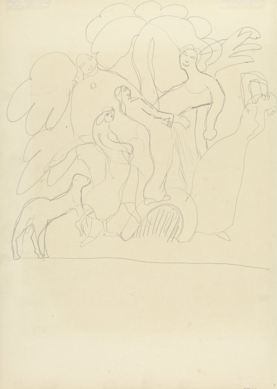 Studium Czcicieli i Tancerzy z Cielcem, dla Jaskini Złotego Cielca (grafit) (patrz 265073 na odwrocie) autorstwa Spencer Frederick Gore