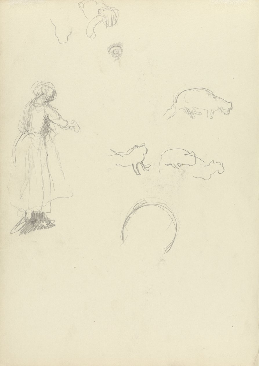 Studium Kobiety i Kotów, dla Jaskini Złotego Cielca (grafit) (patrz 265062 dla recto) autorstwa Spencer Frederick Gore