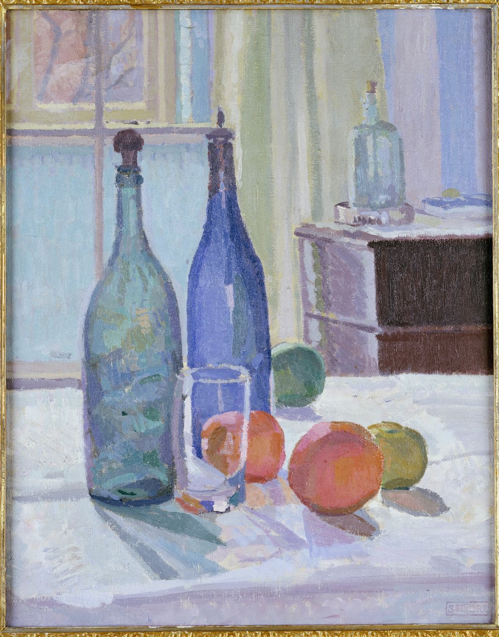 Niebieskie i zielone butelki i pomarańcze autorstwa Spencer Frederick Gore