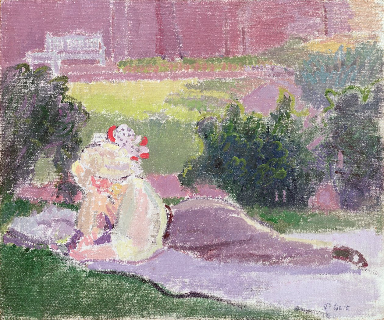 Żona artysty w ogrodzie Rowlandson House autorstwa Spencer Frederick Gore