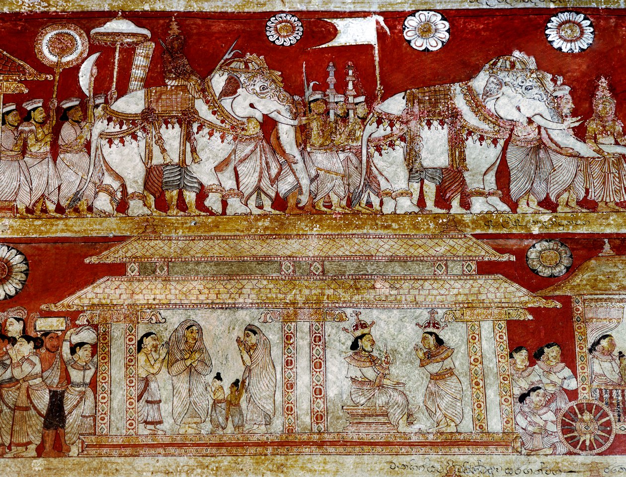 Fragment malarstwa ściennego w świątyni Degaldoruwa Viharaya (mural) autorstwa Sri Lankan