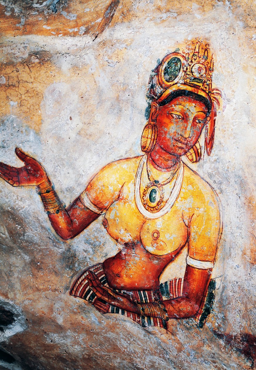 Panny z Sigiriya, fresk, stanowisko archeologiczne Sigiriya (lista światowego dziedzictwa UNESCO autorstwa Sri Lankan School