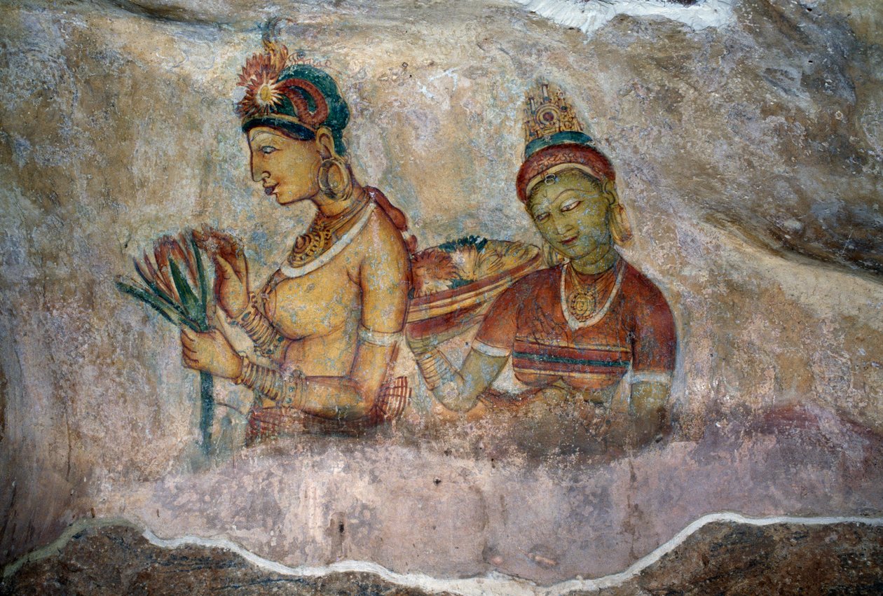 Panny z Sigiriya, fresk, stanowisko archeologiczne Sigiriya (lista światowego dziedzictwa UNESCO autorstwa Sri Lankan School