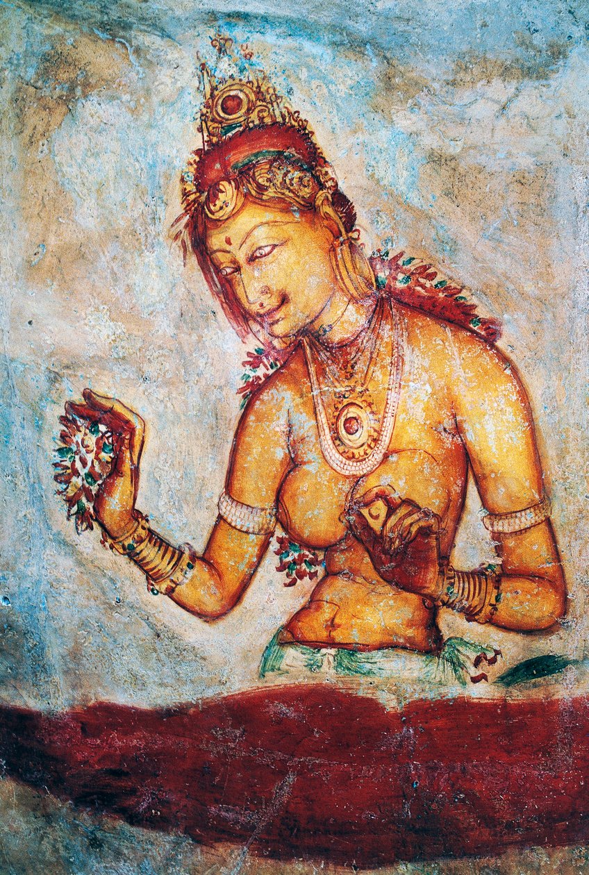 Panny z Sigiriya, fresk, stanowisko archeologiczne Sigiriya (lista światowego dziedzictwa UNESCO autorstwa Sri Lankan School