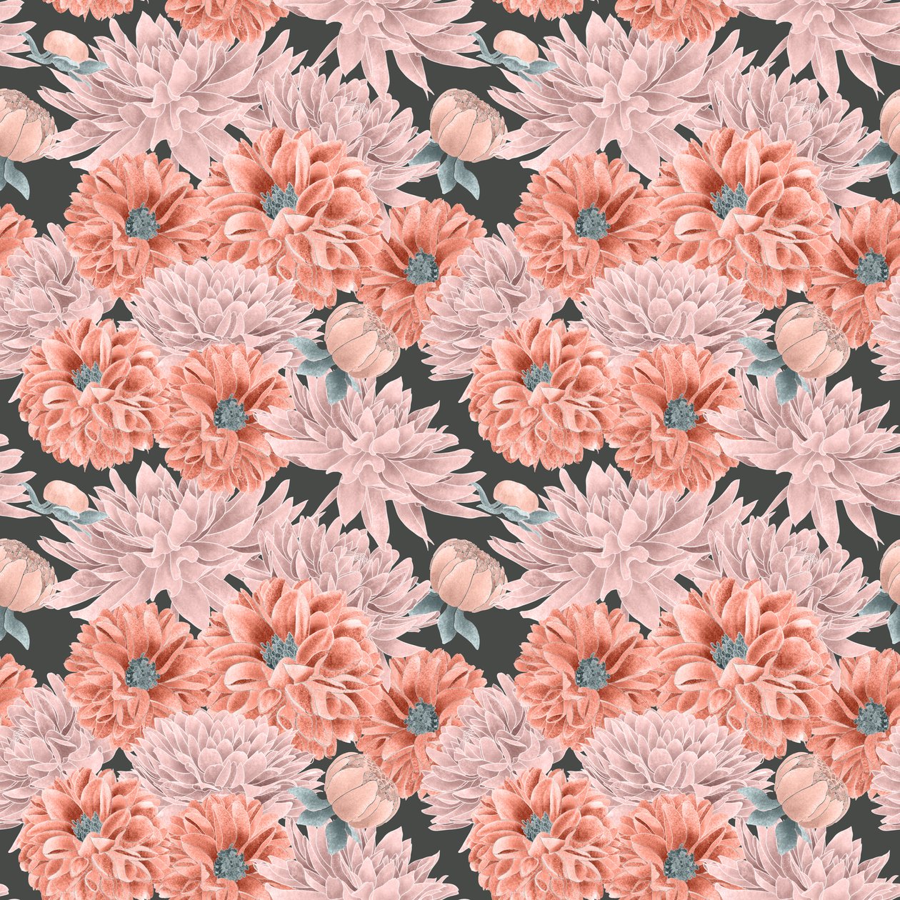 Kolorystyka wzoru Dahlia Hero nr 1, 2020 (ołówek grafitowy i cyfrowy) autorstwa Stacy Hsu