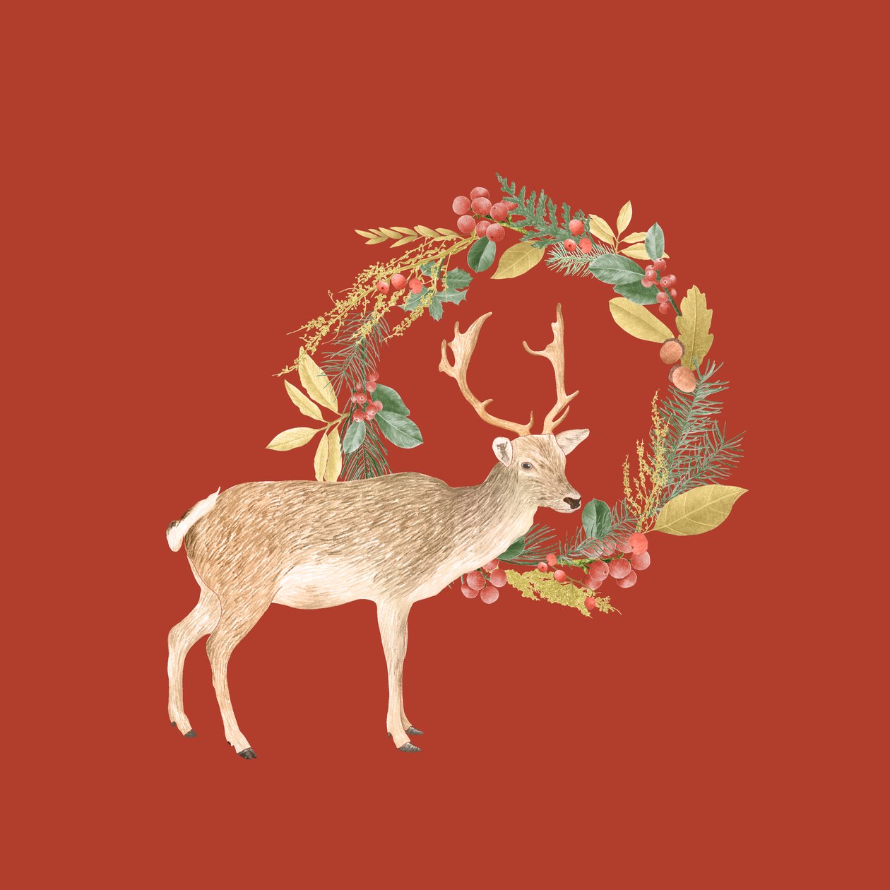 Holiday Deer, 2021 (ołówek grafitowy i cyfrowo) autorstwa Stacy Hsu