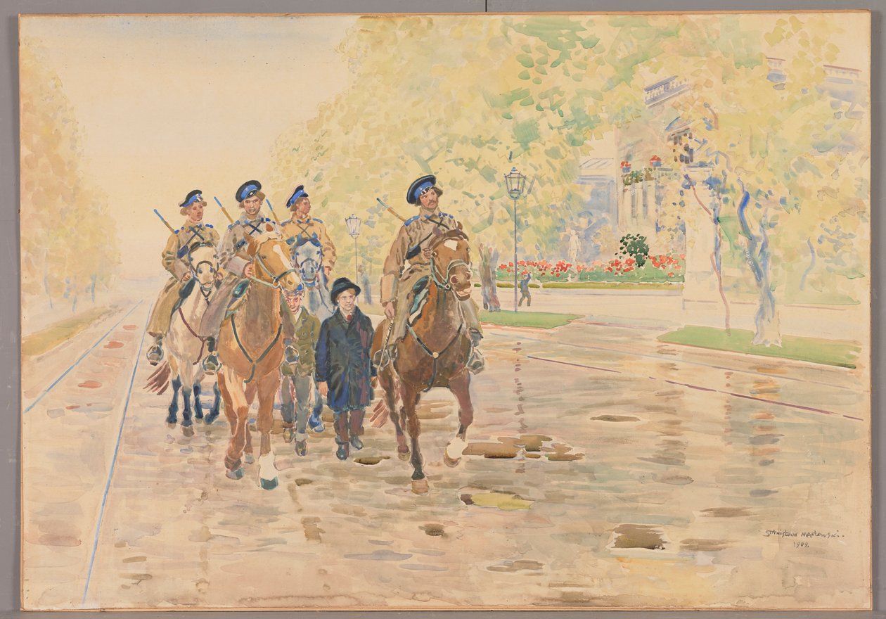 Patrol konny w Alejach Ujazdowskich w 1905 r., Stanisław Masłowski autorstwa Stanisław Masłowski