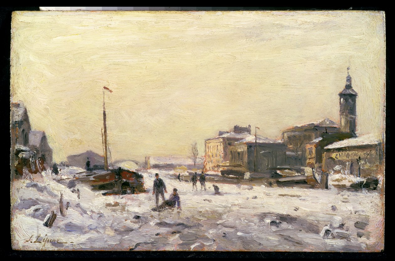 Zamarznięty kanał w La Villette autorstwa Stanislas Victor Edouard Lepine
