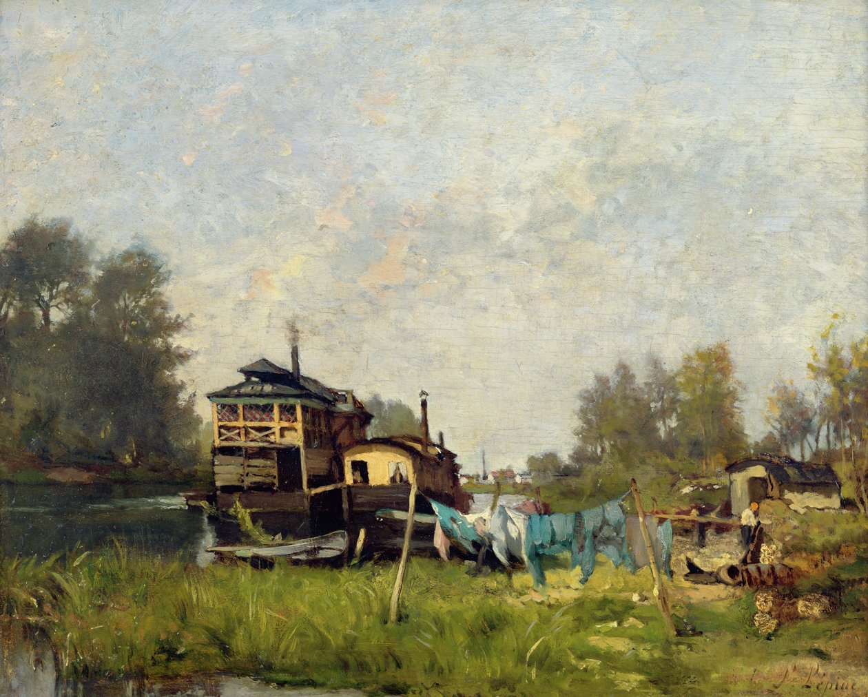 Pralnia łódź na Sekwanie autorstwa Stanislas Victor Edouard Lepine