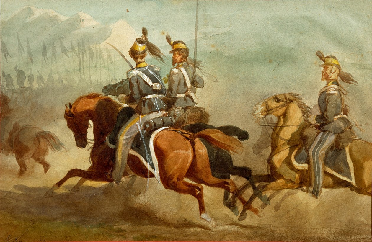 Kawaleria, ilustracja Stanislao Grimaldi del Poggetto autorstwa Stanislas Grimaldi del Poggetto