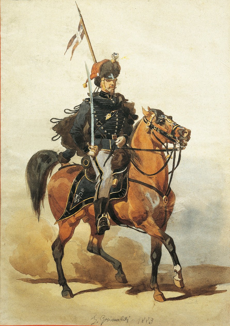 Oficer Huzarów Piacenzy, Rys. Stanislao Grimaldi del Poggetto autorstwa Stanislas Grimaldi del Poggetto