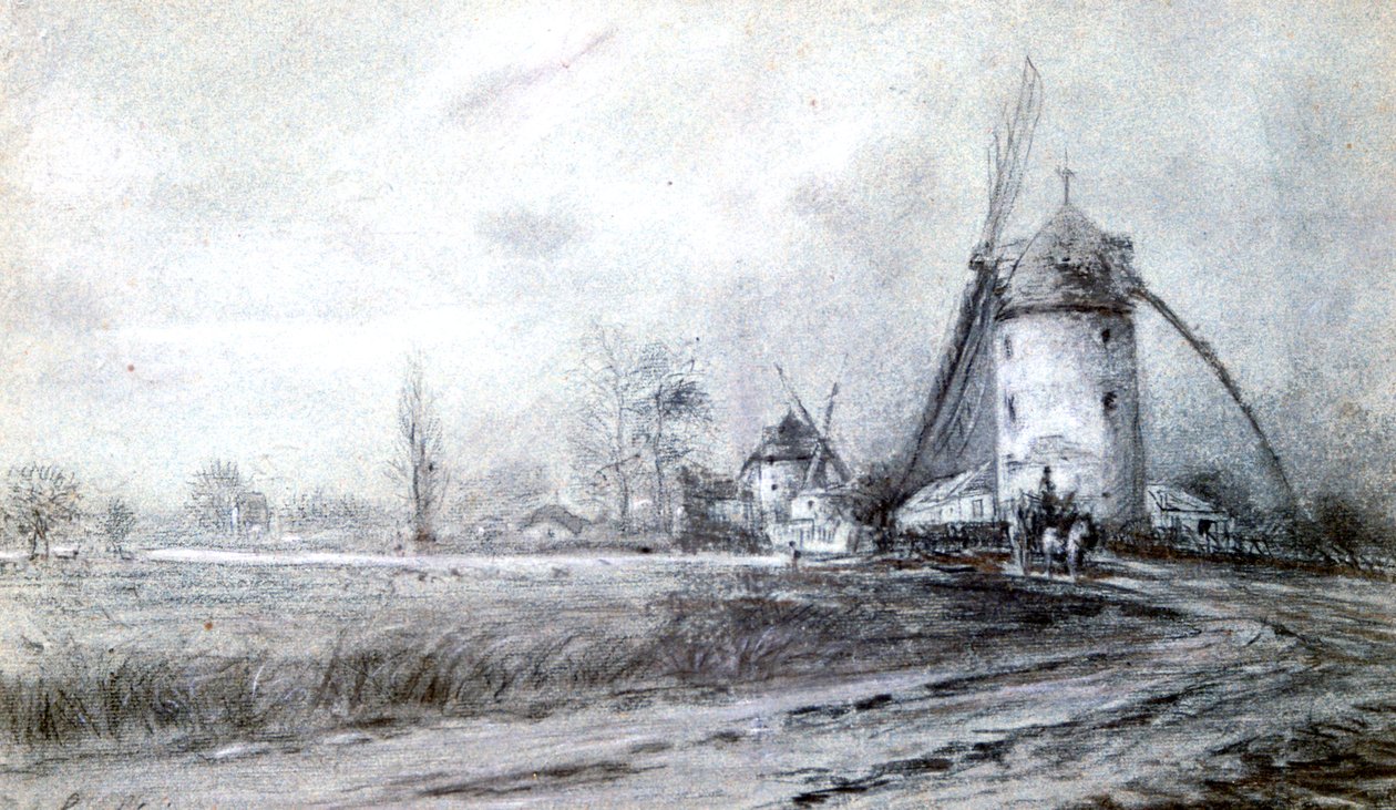 Krajobraz z wiatrakiem, c1855-1892 autorstwa Stanislas Lepine