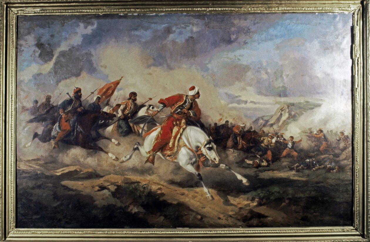 PAŃSTWO OTTOMAŃSKIE: Bitwa pod Mohaczem (29 sierpnia 1526) pomiędzy siłami Ki... (olej na płótnie) autorstwa Stanislaus von Chlebowski