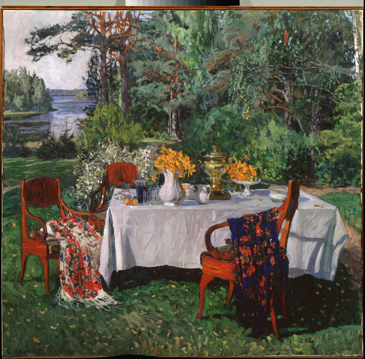 Przed tarasem. Malarstwo Stanisława Julianowicza Żukowskiego (Żukowski) (1873-1944), olej na płótnie autorstwa Stanislav Joulianovitch Joukovski