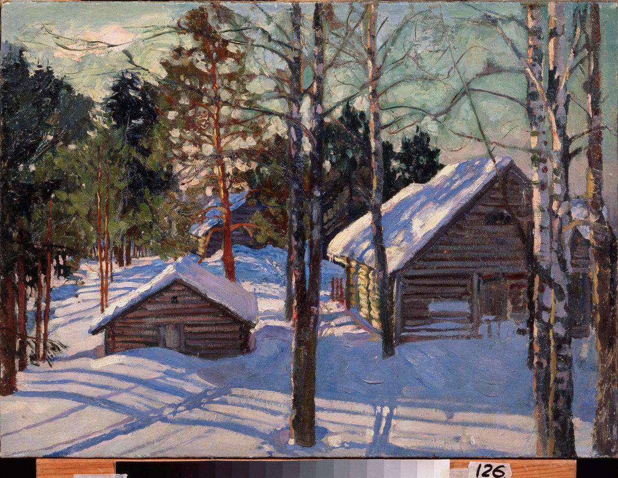 Zima (zima) - Malarstwo autorstwa Stanislav Yulianovich Zhukovsky (Zhukovsky) (1873-1944), olej na płótnie - Sztuka rosyjska autorstwa Stanislav Joulianovitch Joukovski