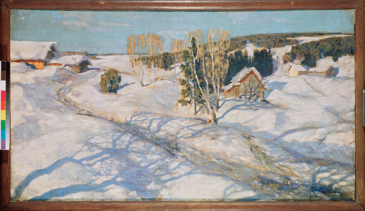 Niebieski śnieg. Malarstwo Stanisława Julianowicza Żukowskiego (Żukowski) (1873-1944), olej na płótnie autorstwa Stanislav Joulianovitch Joukovski