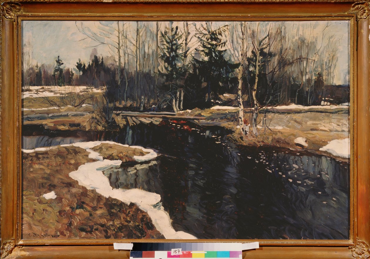 Wiosenny strumień. Malarstwo Stanisława Julianowicza Joukowskiego (Żukowski) (1873-1944), olej na puszce autorstwa Stanislav Joulianovitch Joukovski