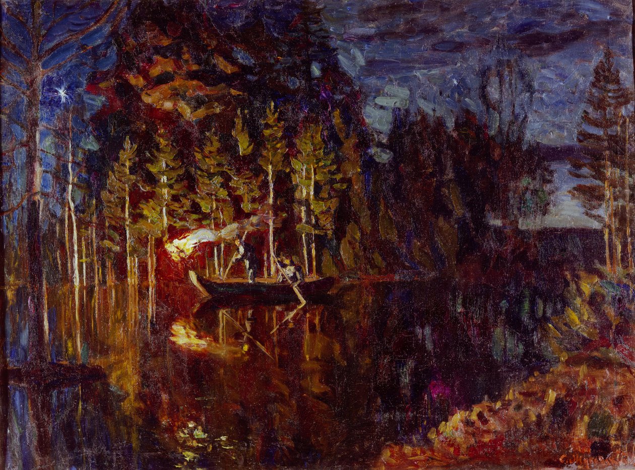 Nocne łowienie z kuszą na wiosnę, 1916 autorstwa Stanislav Julianovic Zukovskij