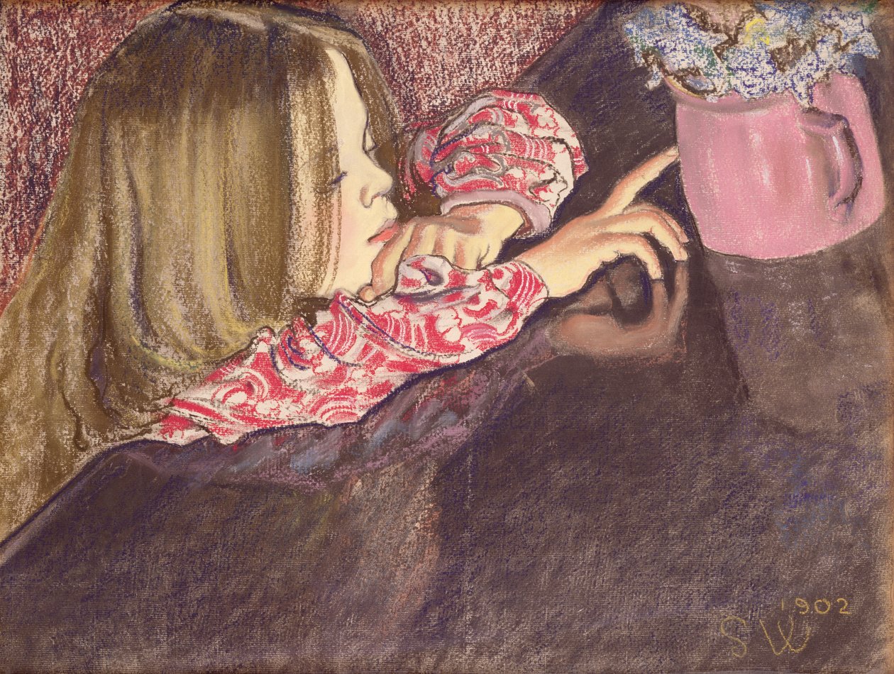 Dziewczyna z wazonem z kwiatami, 1902 (pastel na papierze) autorstwa Stanislaw Wyspianski