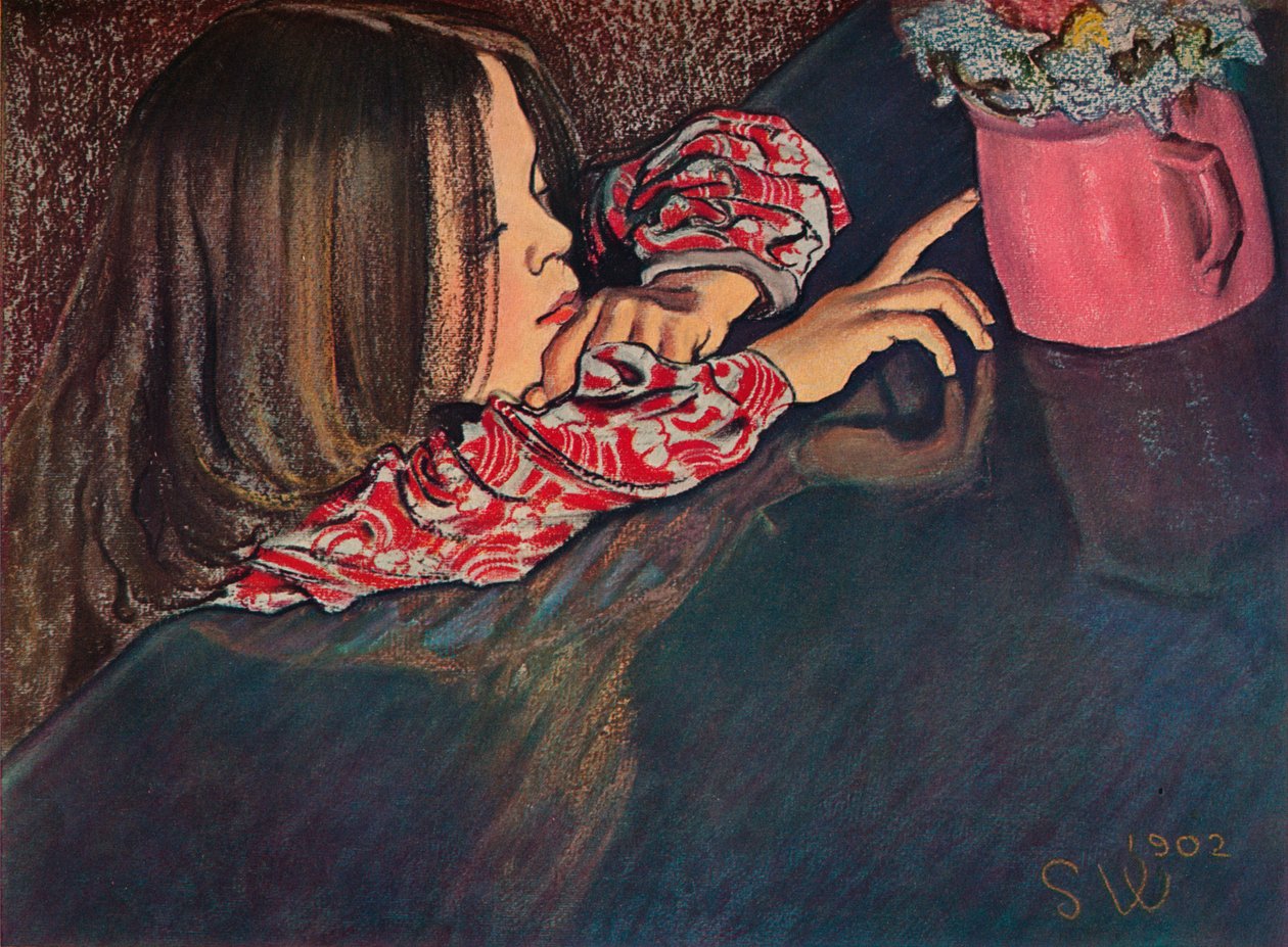 Dziewczyna patrząca na wazon z kwiatami, 1902 autorstwa Stanislaw Wyspianski