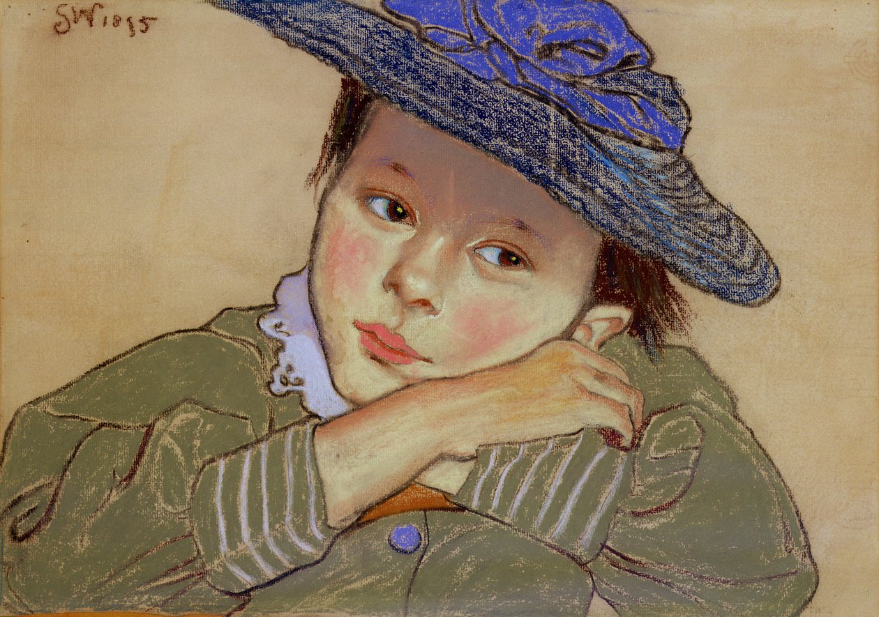 Dziewczyna w niebieskim kapeluszu, 1895 (pastel na papierze) autorstwa Stanislaw Wyspianski