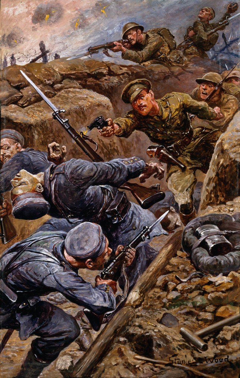 Kapitan Reginald James Young odznaczony Krzyżem Wojskowym w bitwie nad Sommą, 1916 r. autorstwa Stanley L. Wood