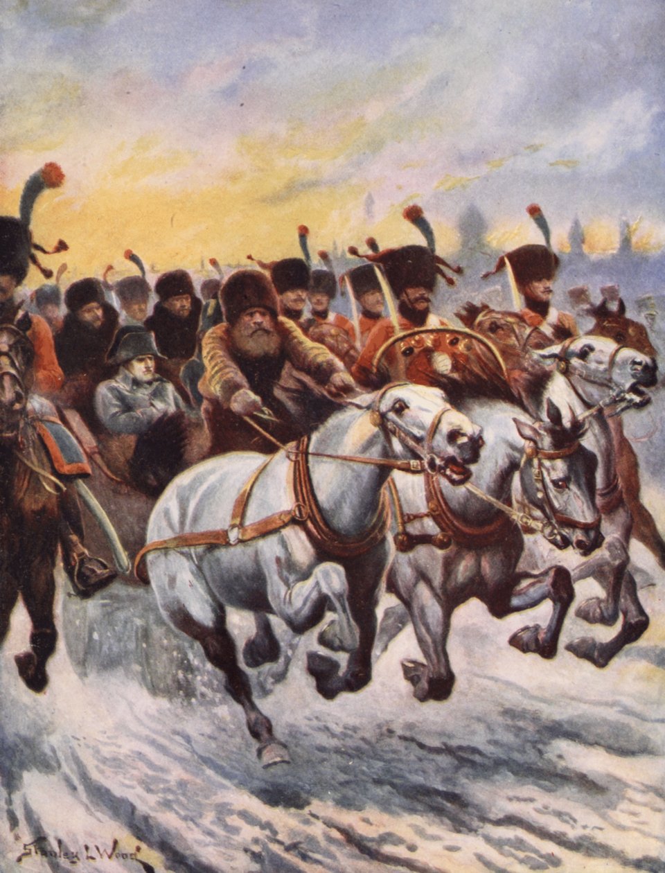 Napoleon w odwrocie z Moskwy autorstwa Stanley L. Wood