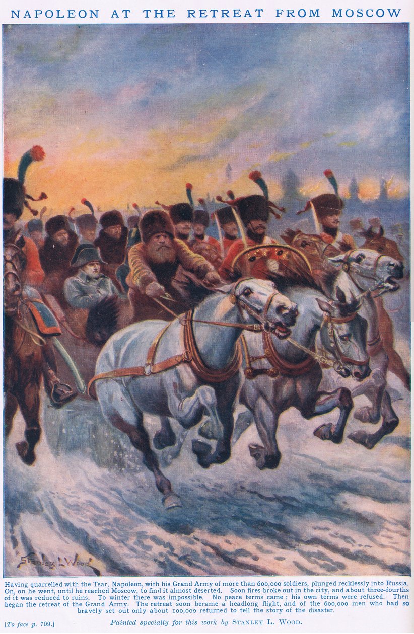Napoleon podczas odwrotu spod Moskwy AD 1812 autorstwa Stanley L. Wood