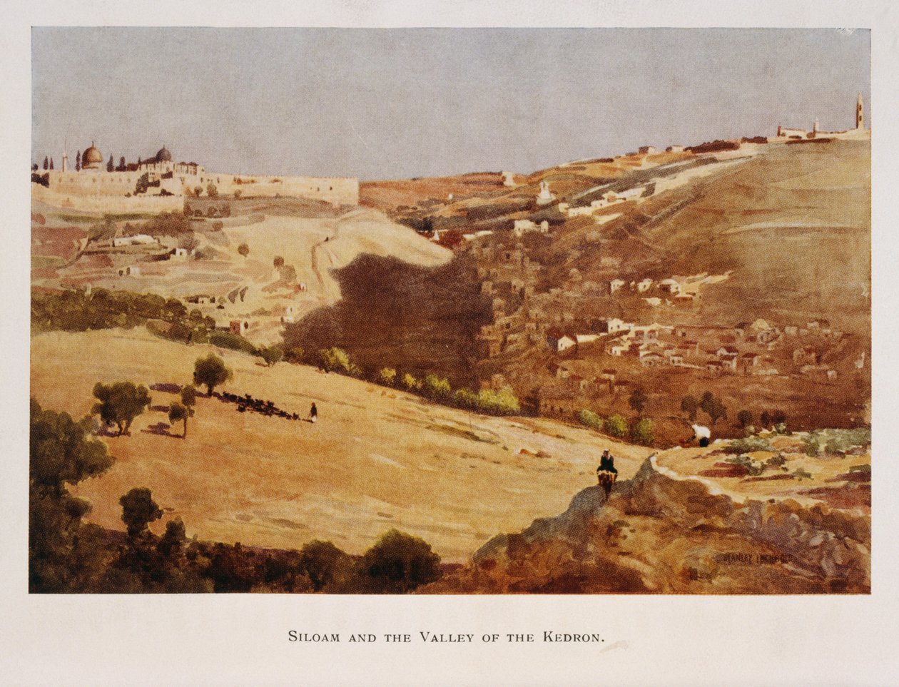 Akwarela Stanleya Inchbolda przedstawiająca Dolinę Cedronu, Jerozolima, Palestyna 1906 autorstwa Stanley Inchbold