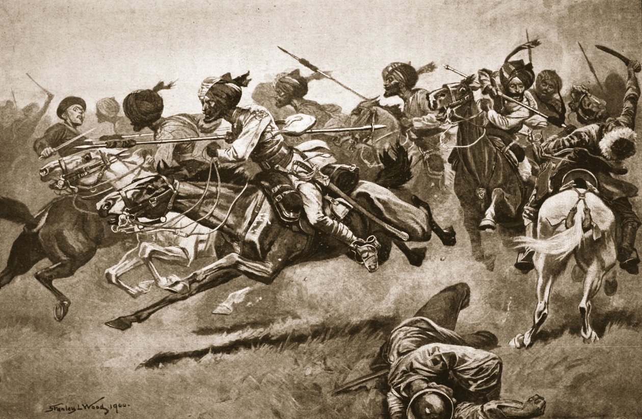 O wyprawie do Pao-ting-fu: szarża bengalskich ułanów, ilustracja z „Bitwy XIX wieku: tom. VII, The Chinese War of 1900-1901