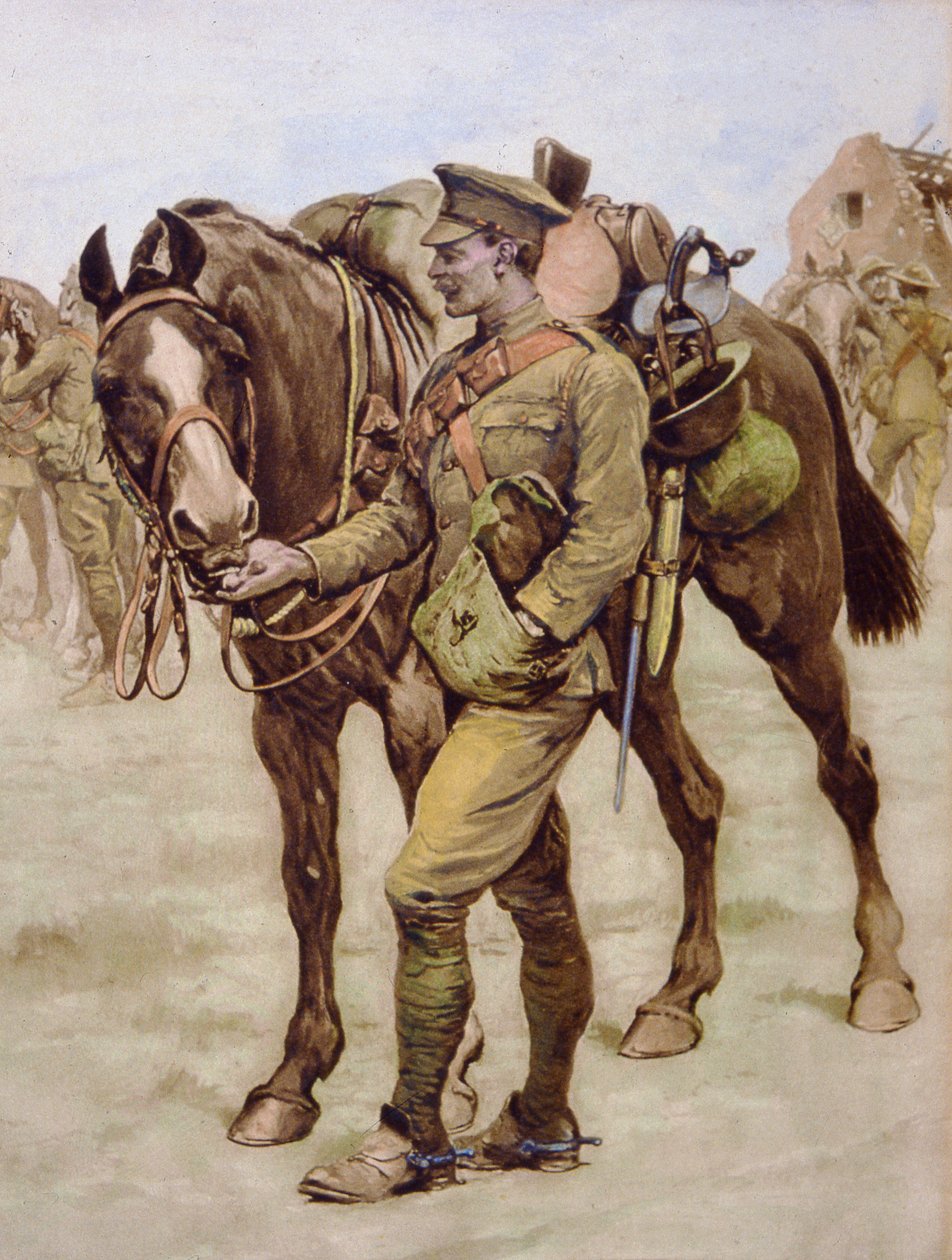 „Sharing Rations” – opublikowana w „The War Illustrated”, 23 grudnia 1916 (kolor lito) autorstwa Stanley L. (after) Wood
