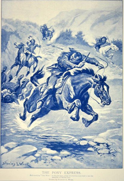 Pony Express ścigany przez Indian (lito) autorstwa Stanley L. Wood