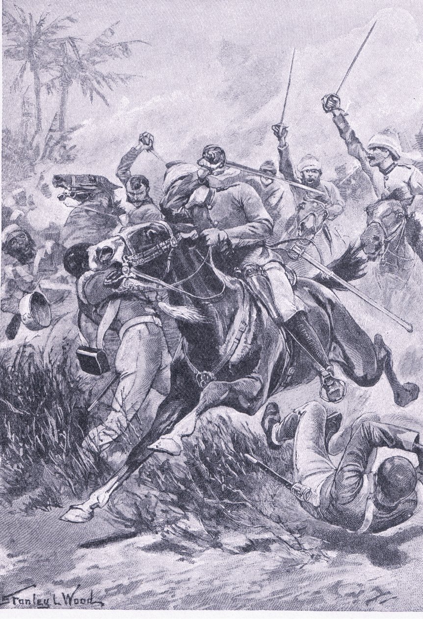 Ochotnicza kawaleria pod Lucknow, 30 czerwca 1857, ilustracja z brytyjskich bitew lądowych i morskich, 1915 autorstwa Stanley L. Wood