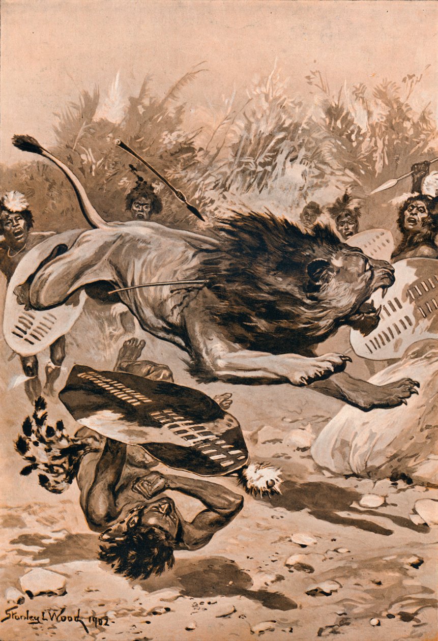 „Naładowany lew”, 1902, 1903 autorstwa Stanley Llewellyn Wood
