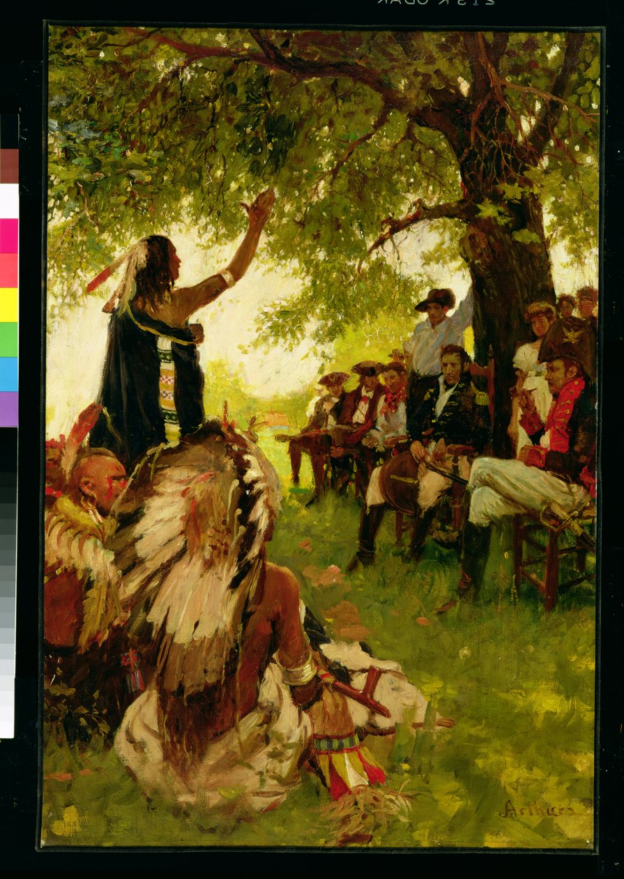 Spotkanie Tecumseh z generałem Harrisonem (olej na płótnie) autorstwa Stanley Massey Arthurs