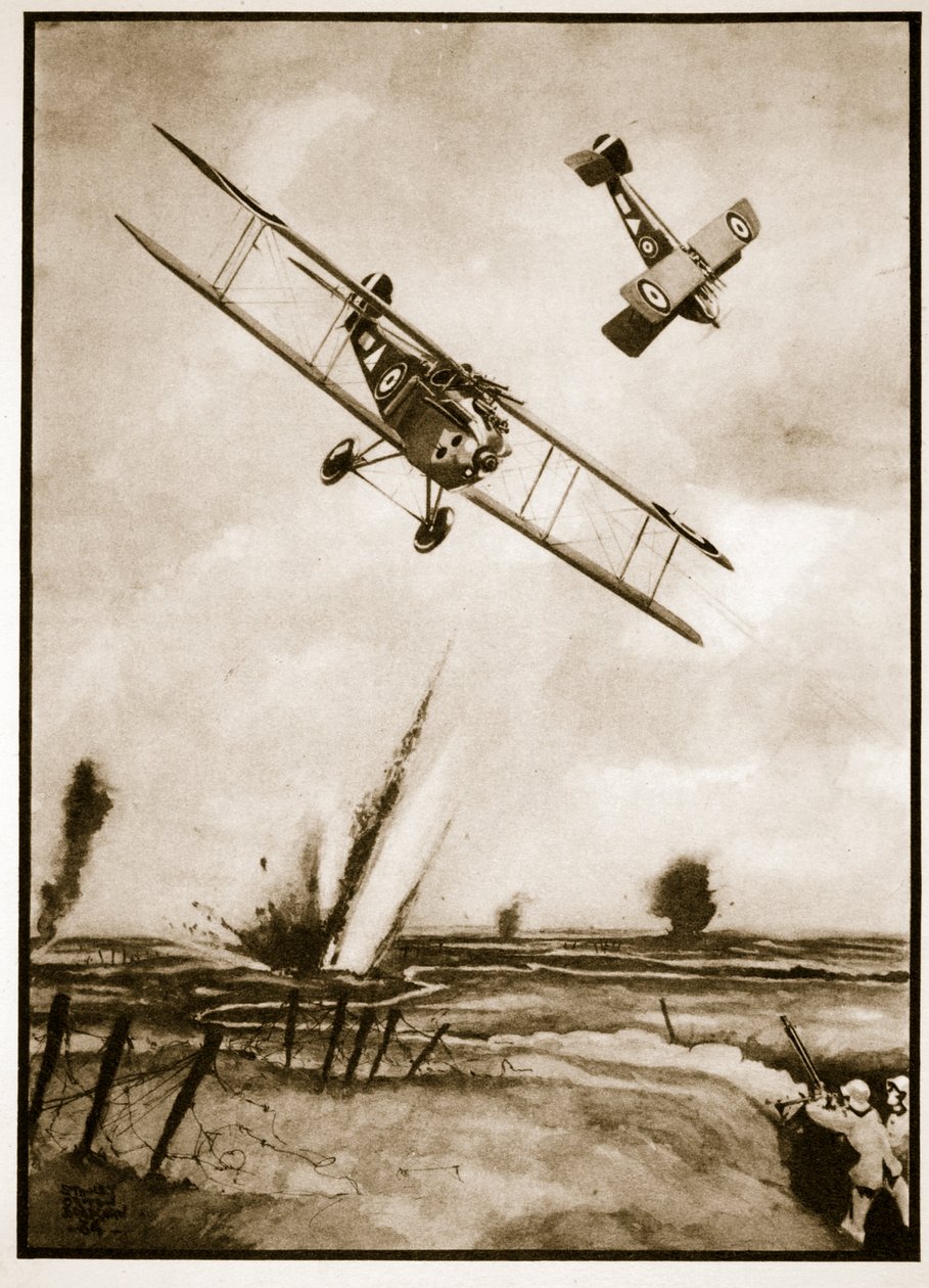 Trench Strafing, ilustracja z „Flying Memories” Johna Hamiltona autorstwa Stanley Orton Bradshaw