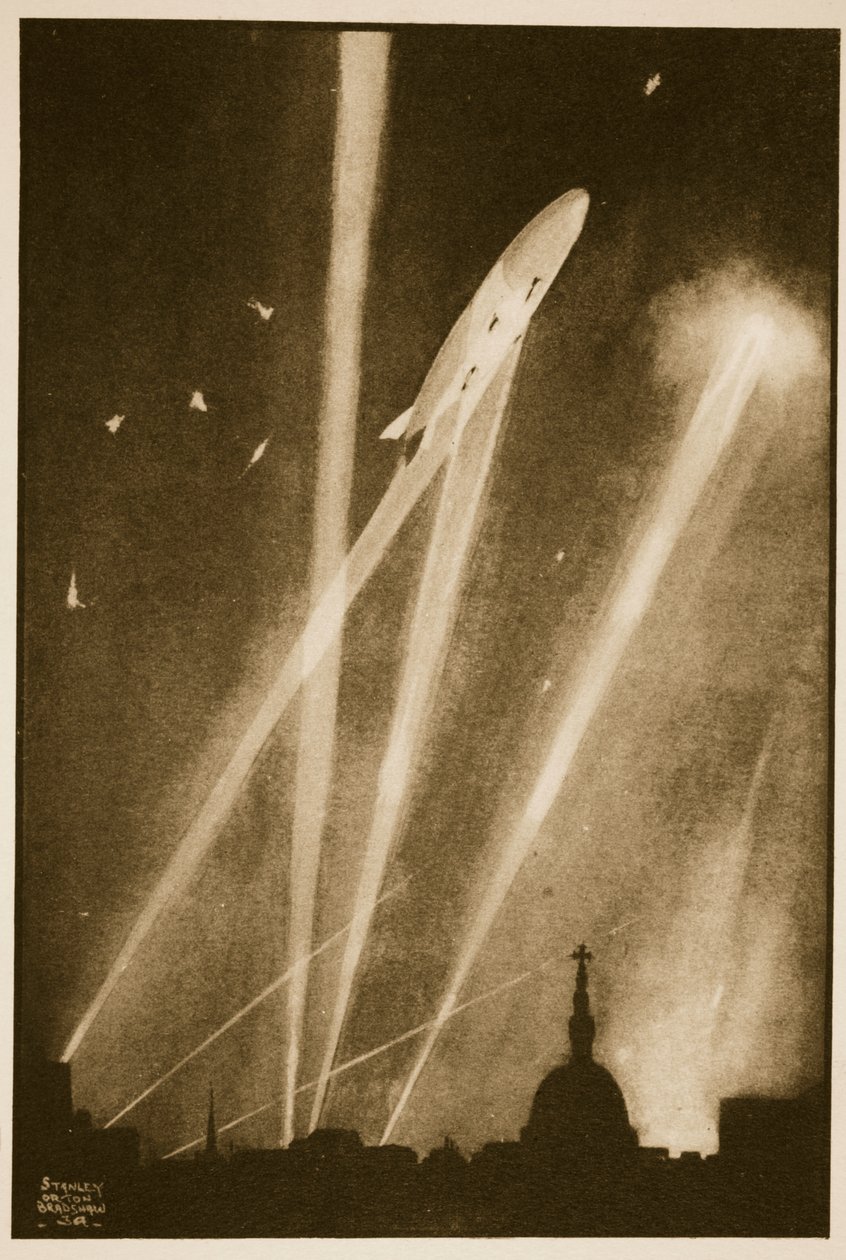 Zeppelin Raid w Londynie, ilustracja z „Flying Memories” Johna Hamiltona autorstwa Stanley Orton Bradshaw