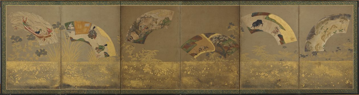 Sześć artykułów fanowskich: różne tematy, okres Momoyama lub Edo, 1590-1640. autorstwa Sôtatsu