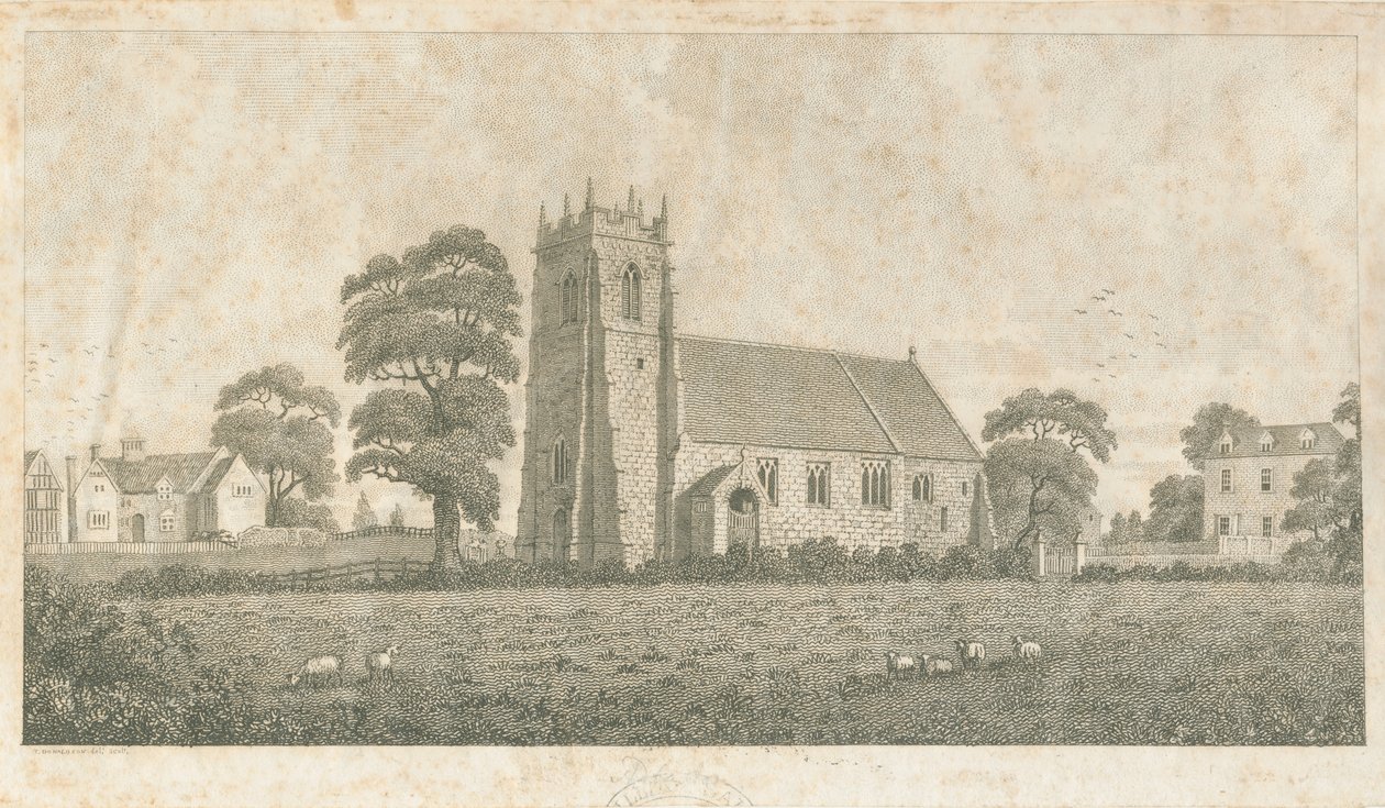 Adbaston Church: grawerowanie linii i kropkowania, bd [ok. 1800] autorstwa Stebbing Shaw