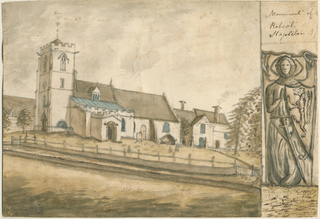 Kościół w Aldridge: malarstwo akwarelowe, bd [1762-1802] (malarstwo) autorstwa Stebbing Shaw