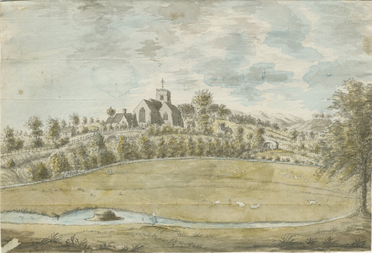 Kościół Armitage: malarstwo akwarelowe, bd [1762-1802] autorstwa Stebbing Shaw
