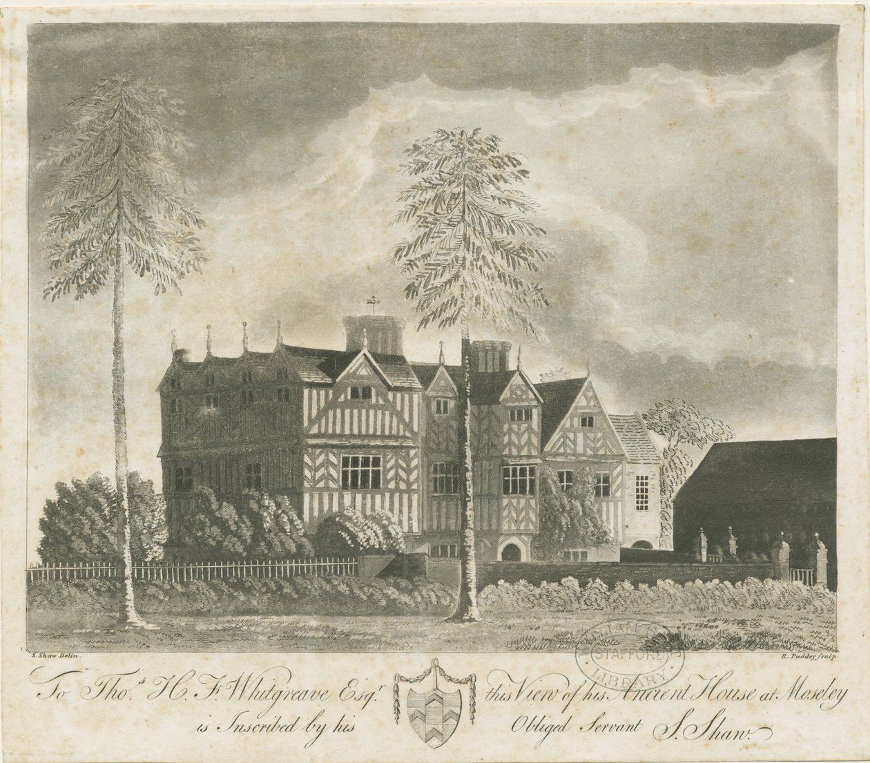Bushbury - Moseley Old Hall: grawerowanie akwatinty i [XVIII wiek] autorstwa Stebbing Shaw
