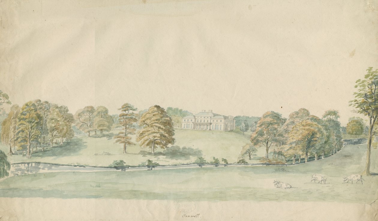 Canwell Hall: rysunek ołówkiem barwionym, bd [1762-1802]] autorstwa Stebbing Shaw