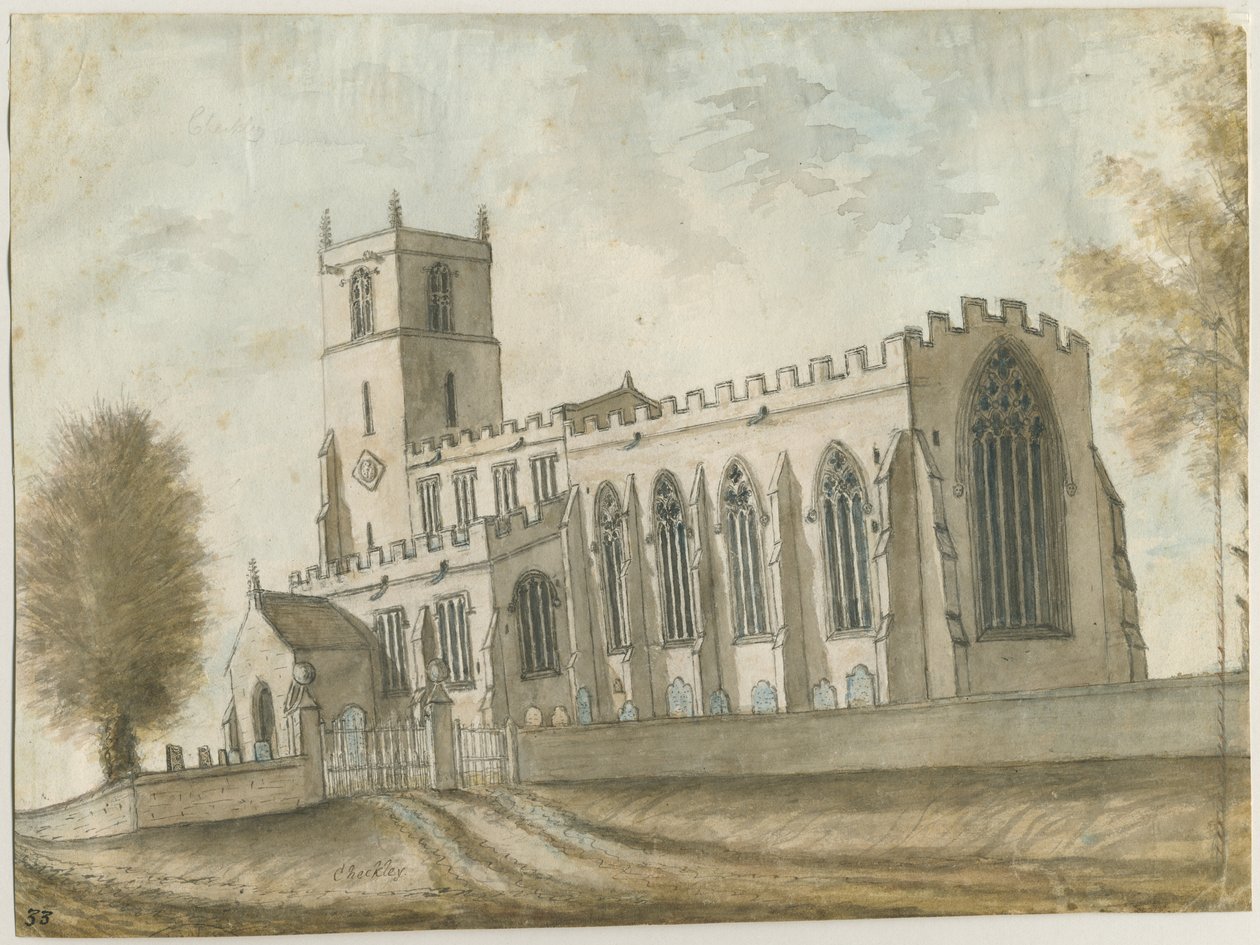 Checkley Church: malarstwo akwarelowe, bd [1762-1802] (malarstwo) autorstwa Stebbing Shaw